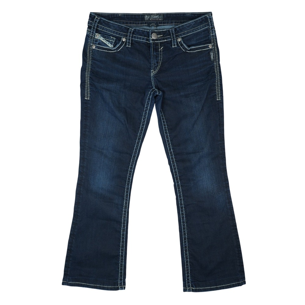 Silver Jeans Aiko Bootcut Women 34x29 Dark Wash Thick Stitch Flap Pocket Denim